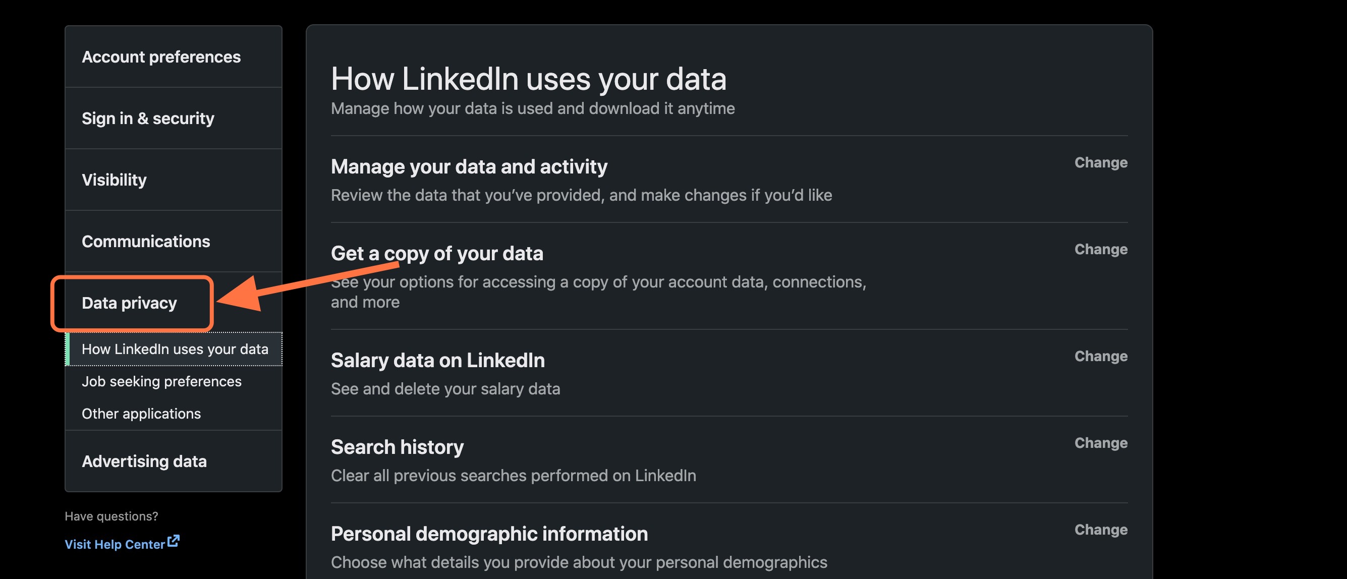 Click on "Data Privacy"
