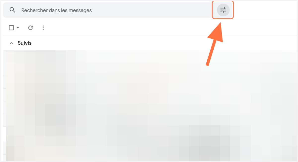 Clique sur l'icône "Filtre" à droite du champ "🔍 rechercher dans les messages"