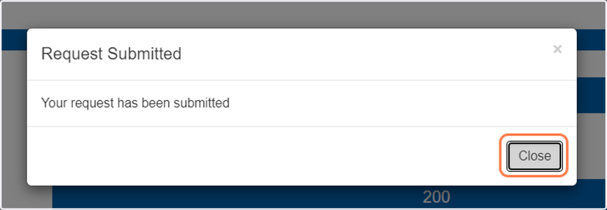 After submitting your request, a confirmation page appears.