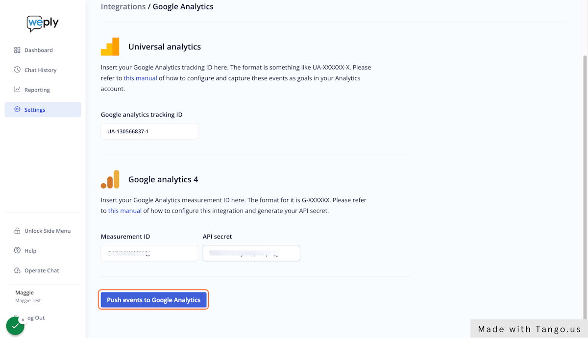 Click on Push events to Google Analytics to save