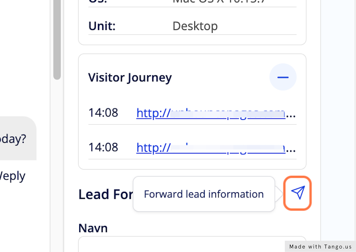 If the chat has lead information, you can forward it to your colleagues by clicking on the send button