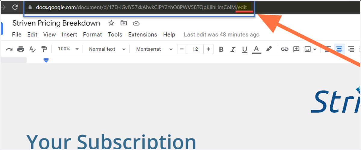 In the address bar, find the word "edit" in the URL and change it to the word "preview".