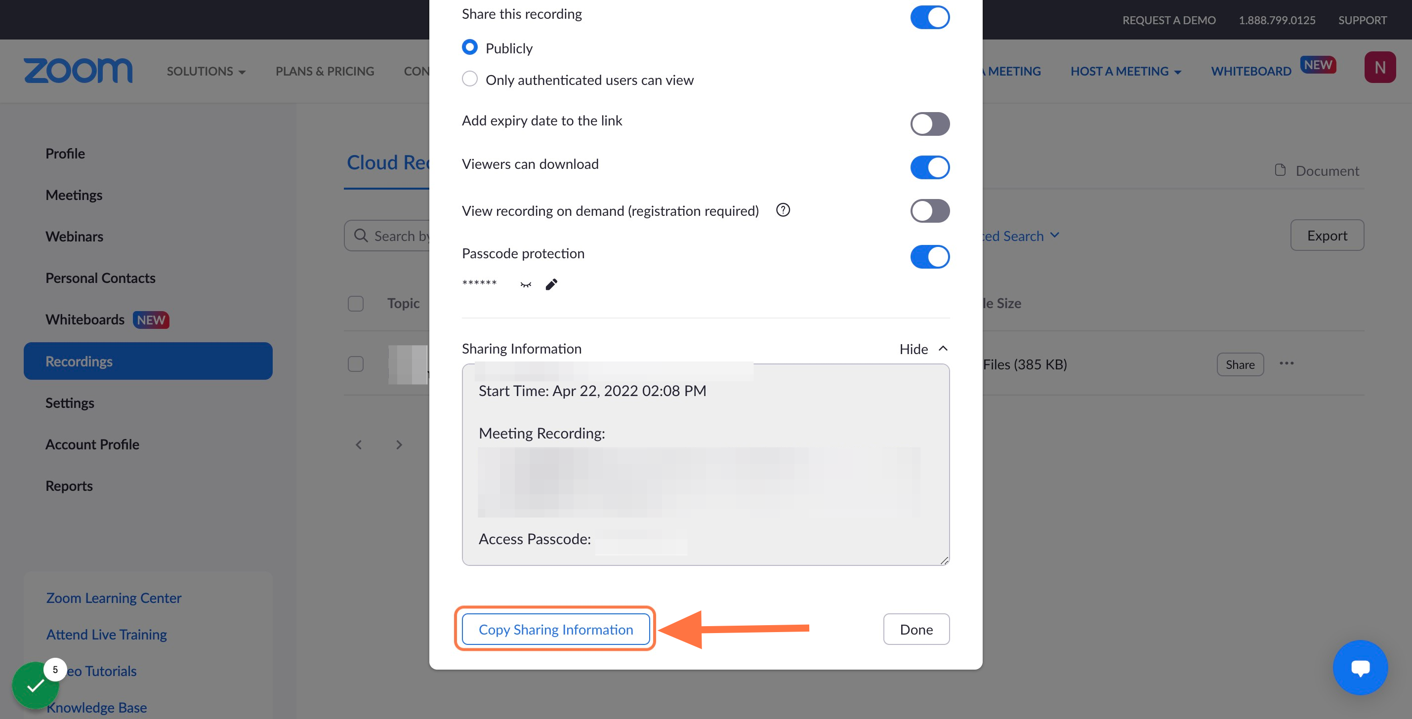 Ensure your share settings are correct and then click "Copy Sharing Information"
