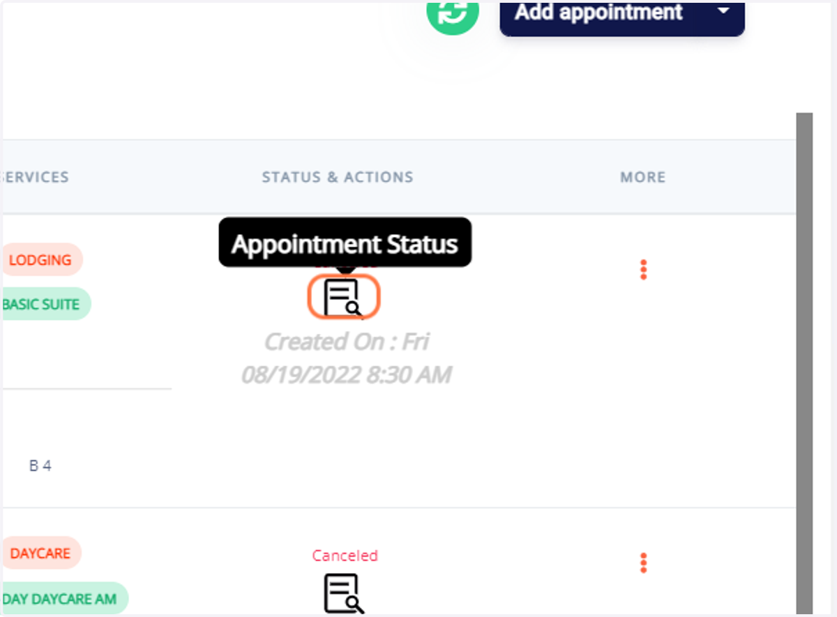 Click on the following image marked "appointment status".