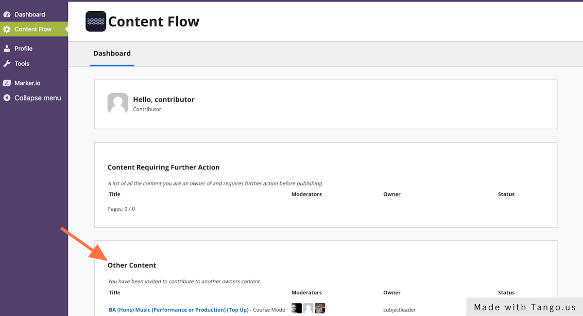 Visit the 'Content Flow' dashboard in the sidebar