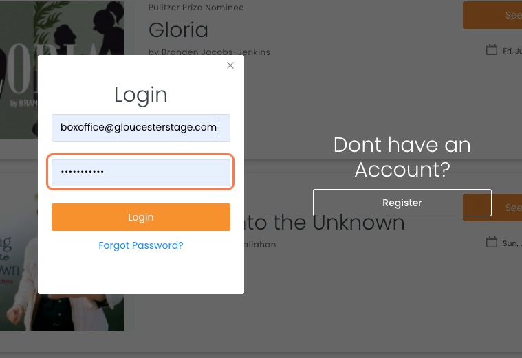 Login with the email you used to buy your Season Subscription