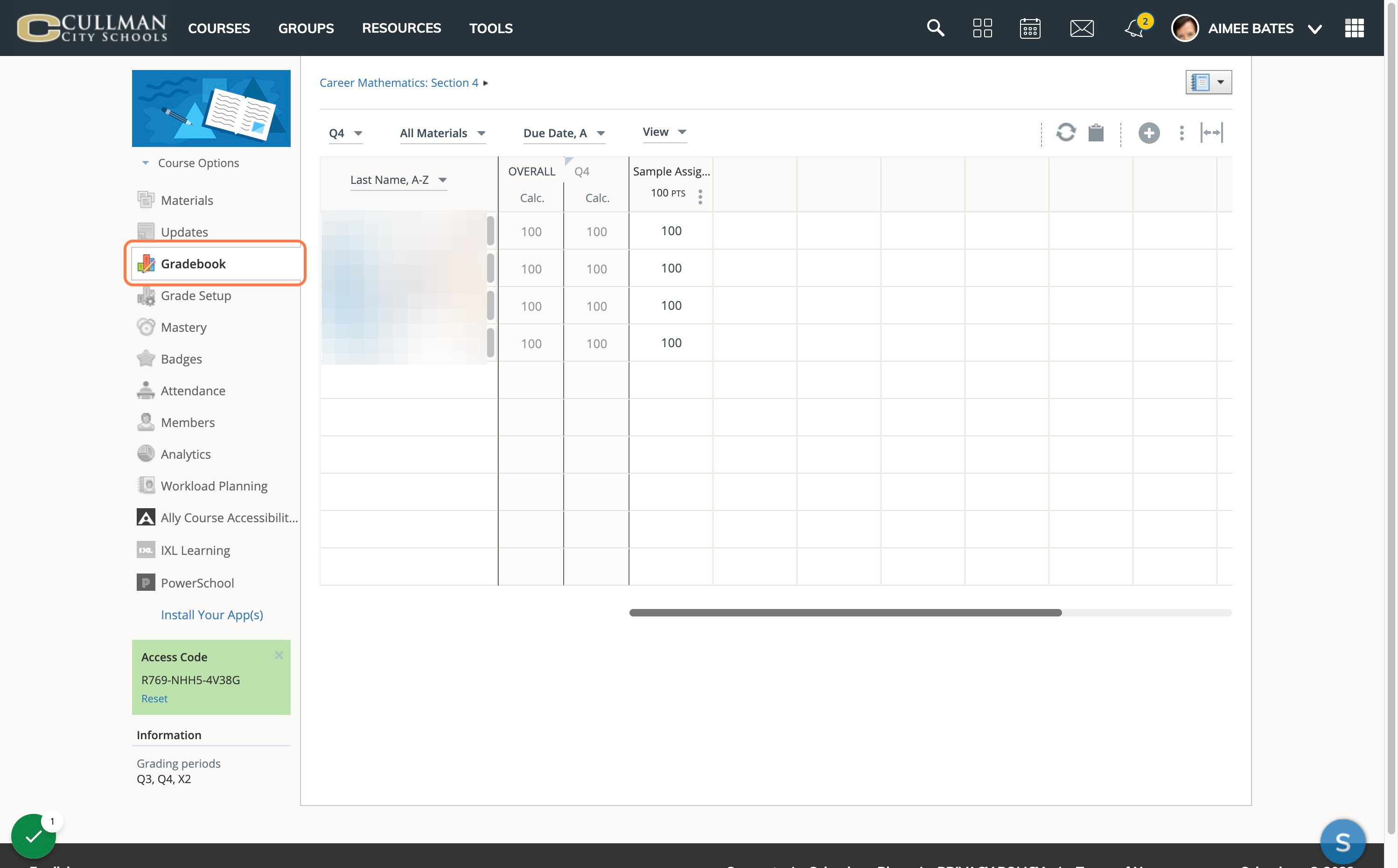Begin in Schoology Gradebook