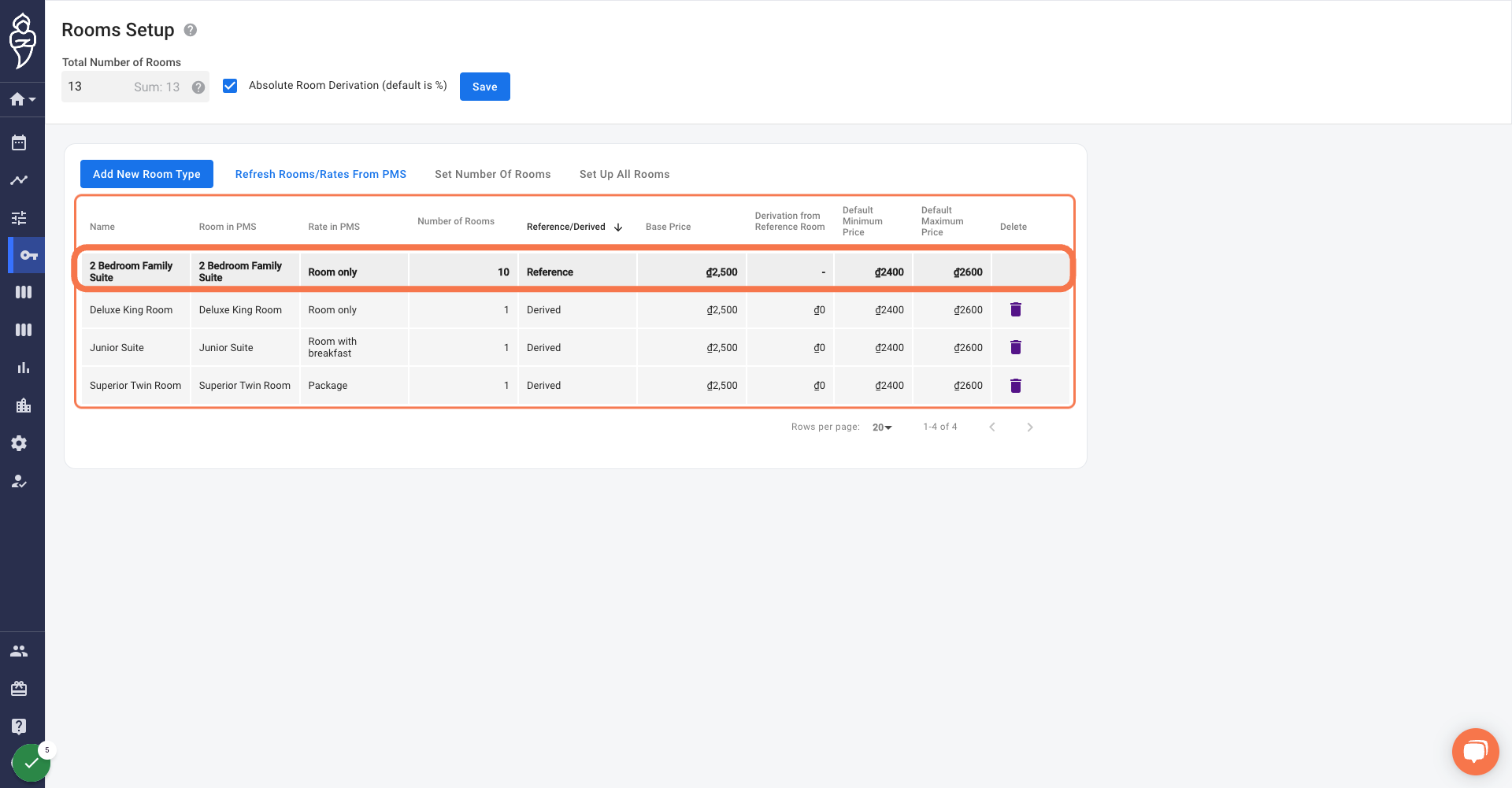 Click on your Reference room type within the grid. A pop-up menu on your right shall appear.