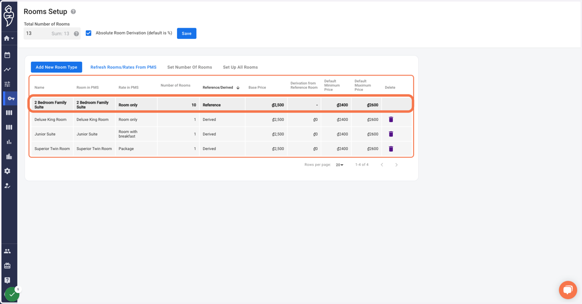Click on your Reference room type within the grid. A pop-up menu on your right shall appear.