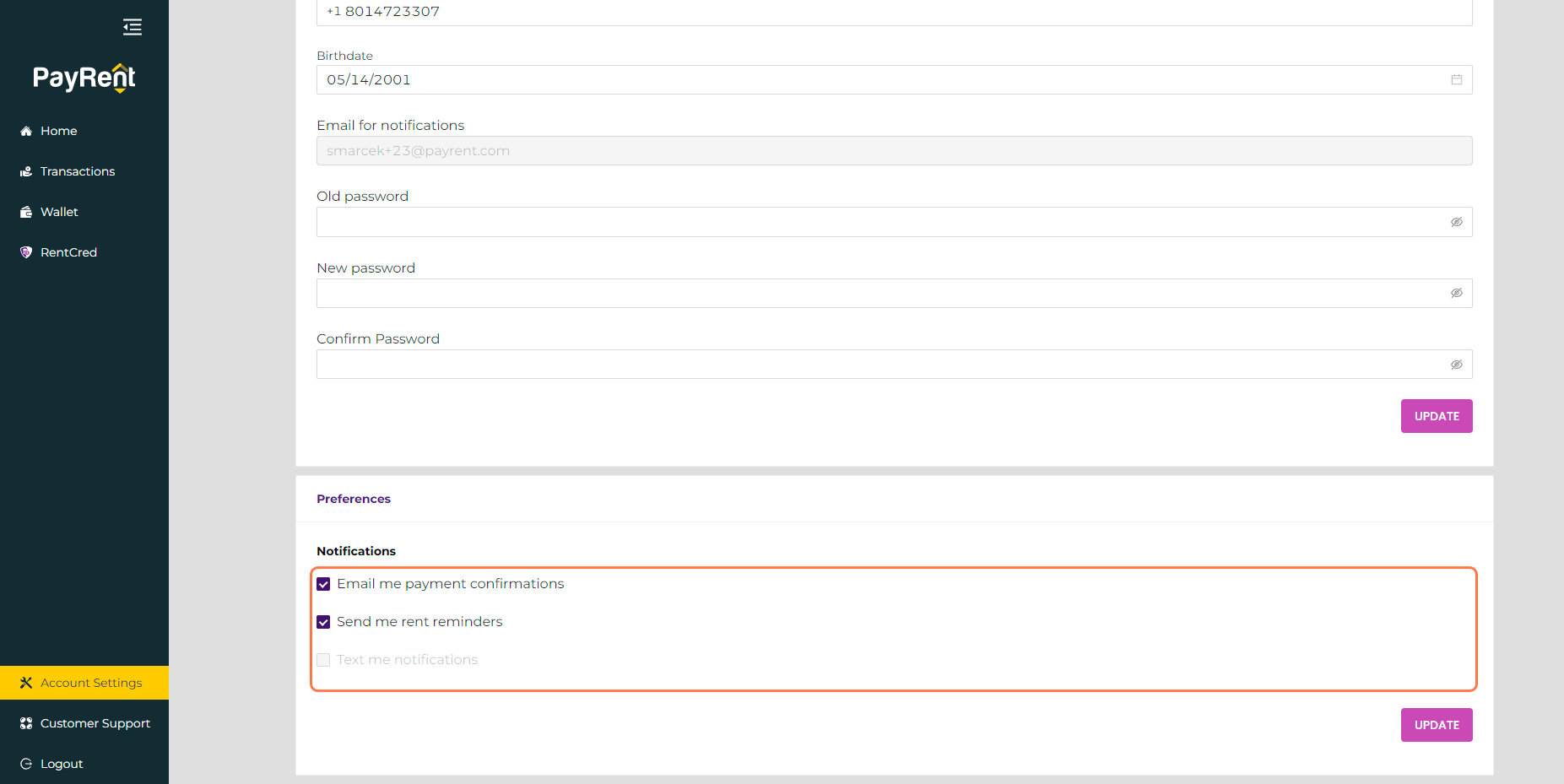 Select or Deselect the Notifications to Receive.