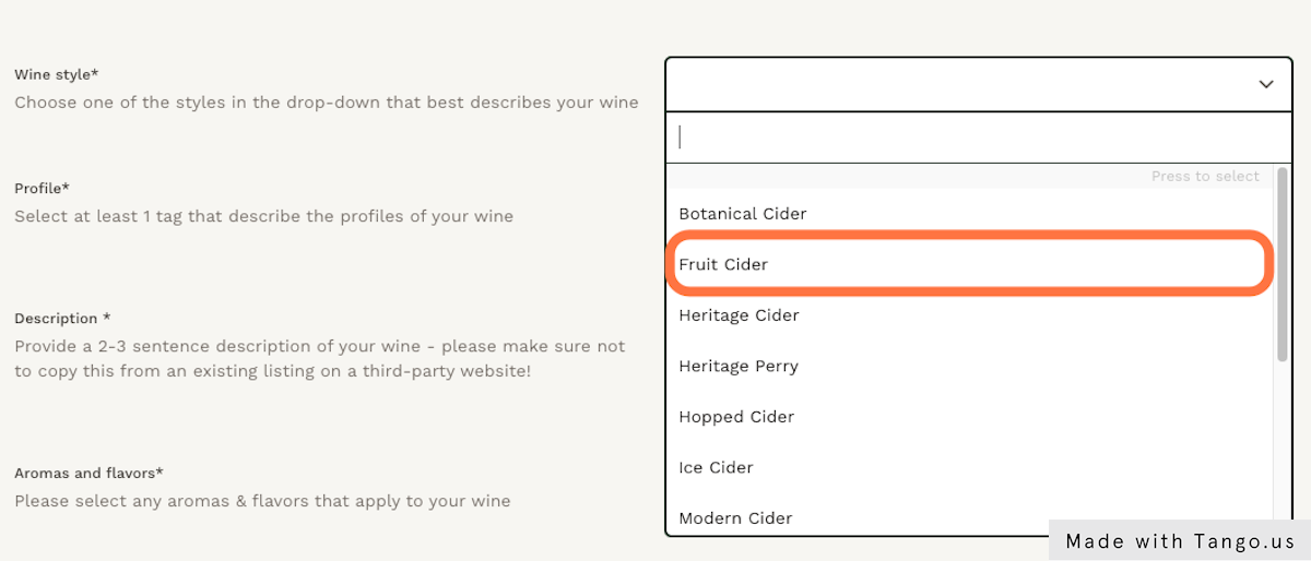 Select the style of cider