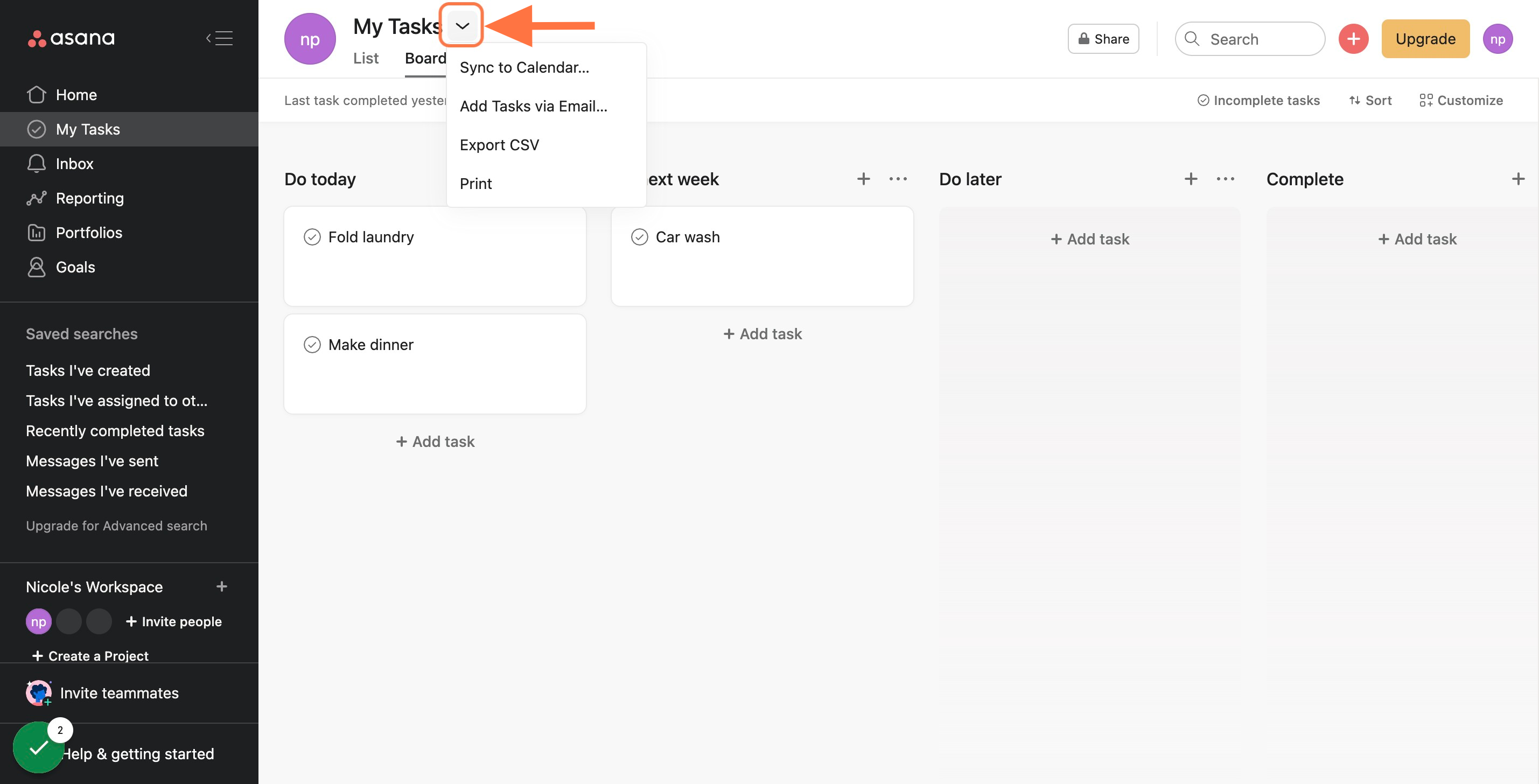 Click the dropdown menu next to "My Tasks"