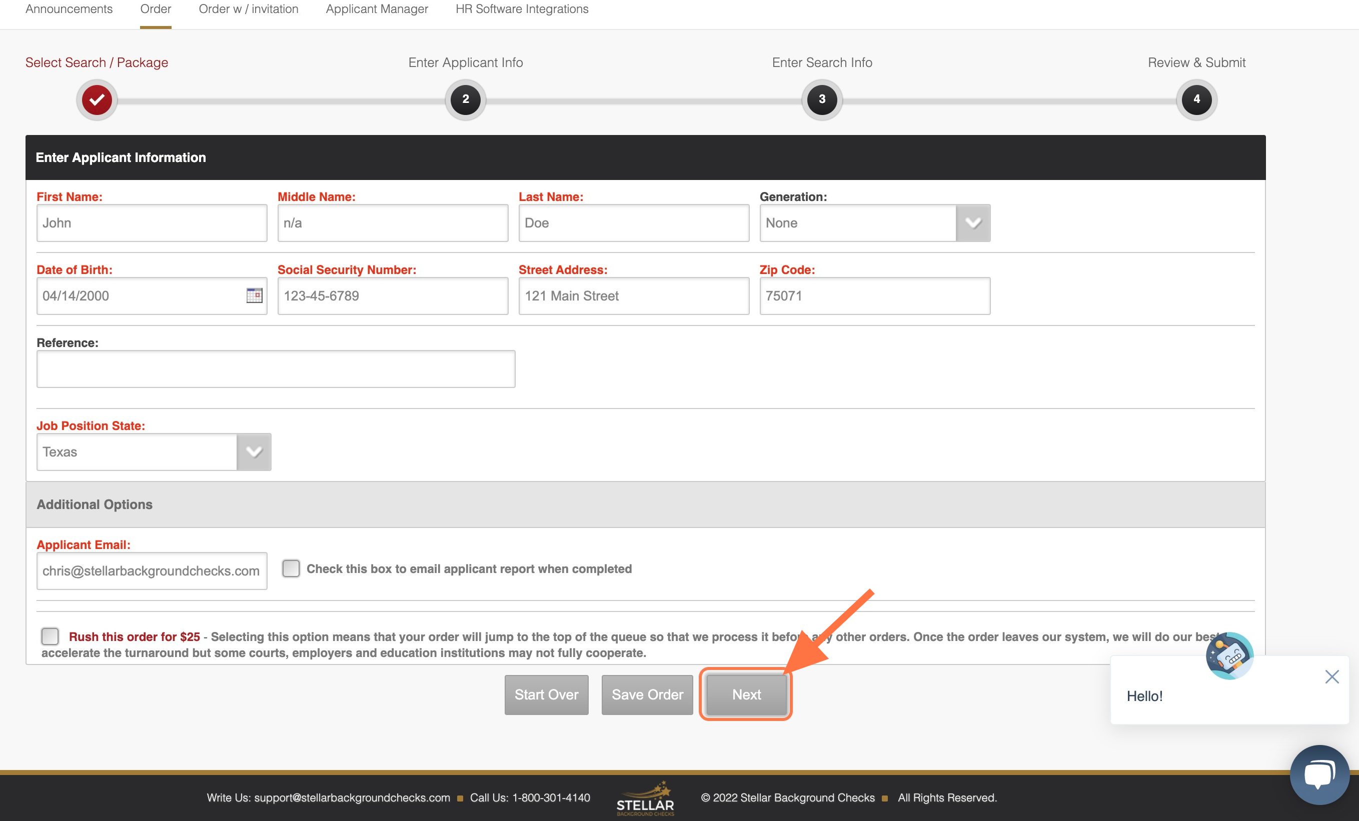 Review the applicant's information and then click on 'NEXT.'