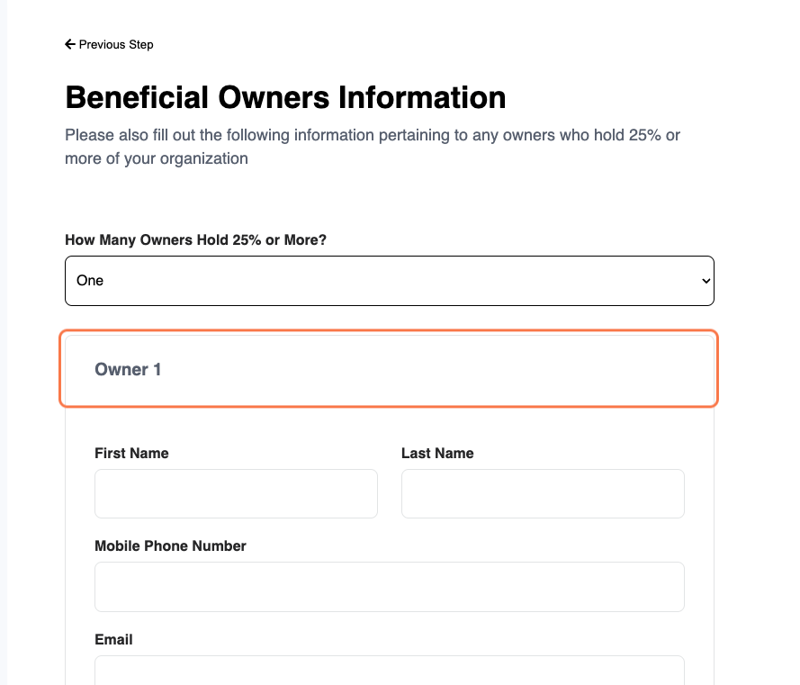 Select How Many Owners Hold 25% Ownership or More (Beneficial Owners)