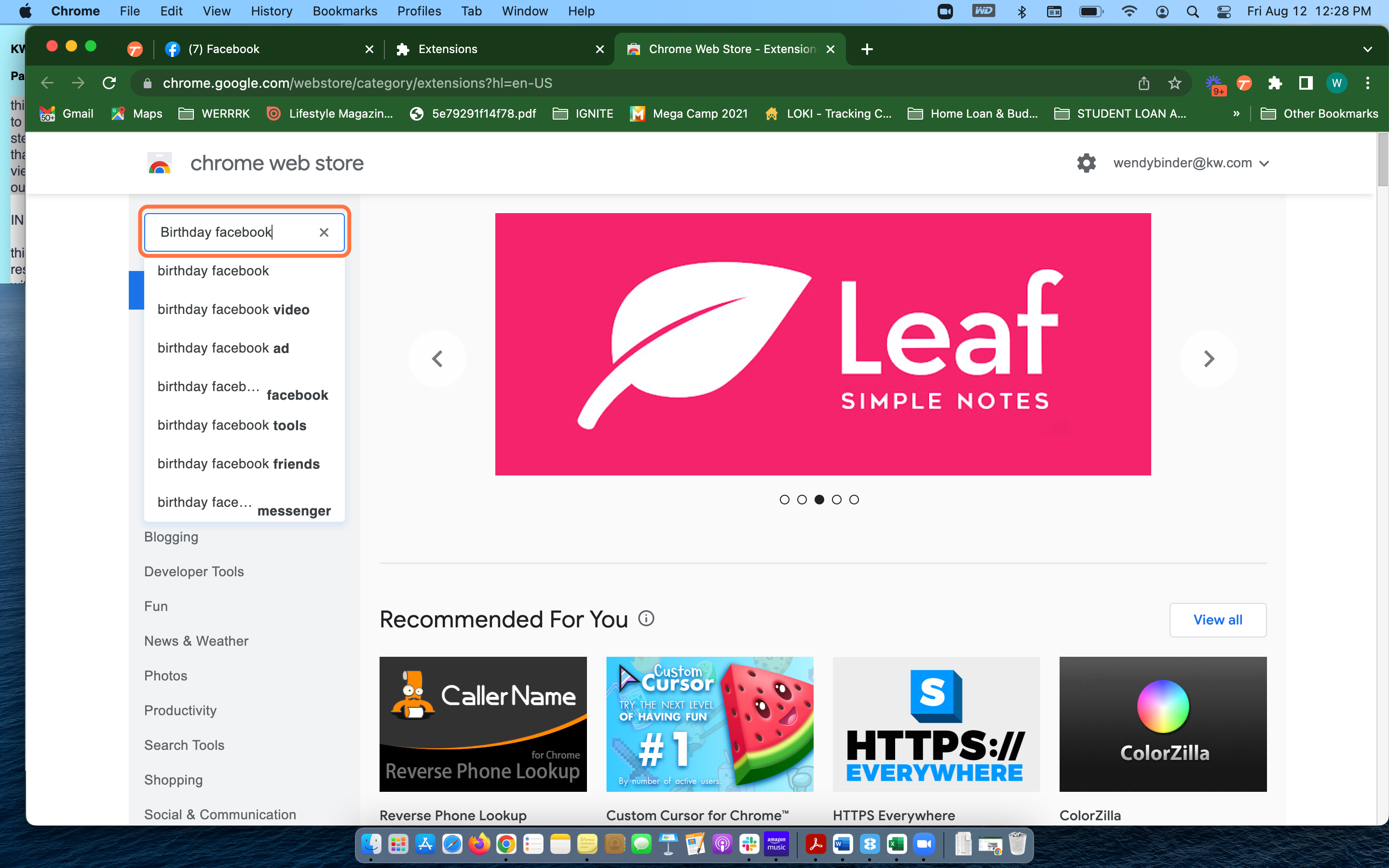 Search "Birthday Facebook" in the Chrome Web Store