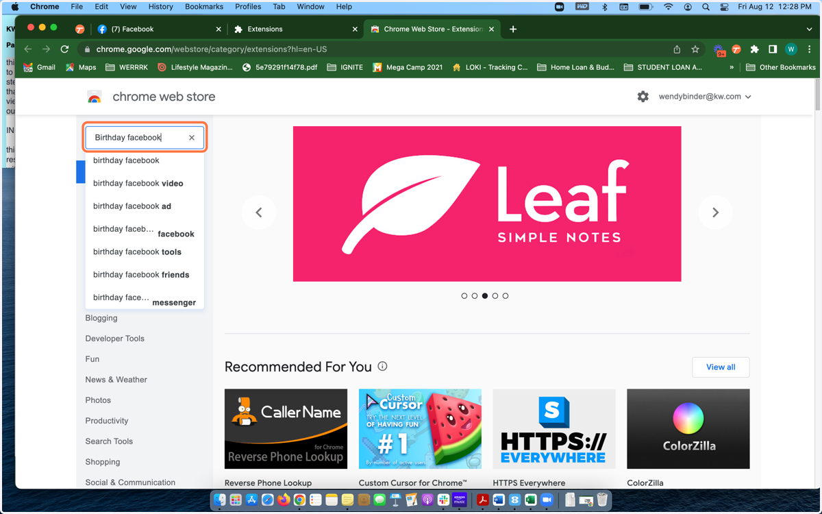 Search "Birthday Facebook" in the Chrome Web Store