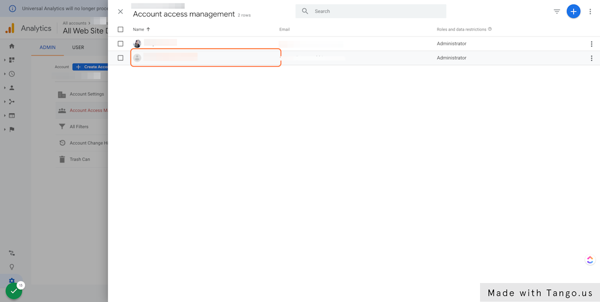 Check the new user is now in the Account access management screen