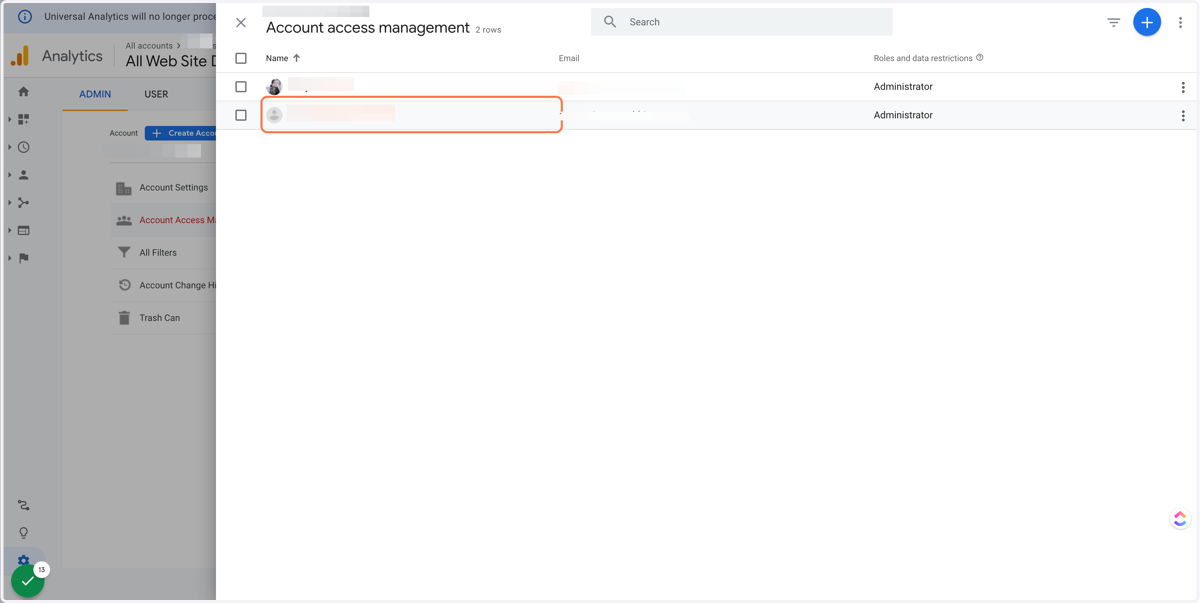 Check the new user is now in the Account access management screen