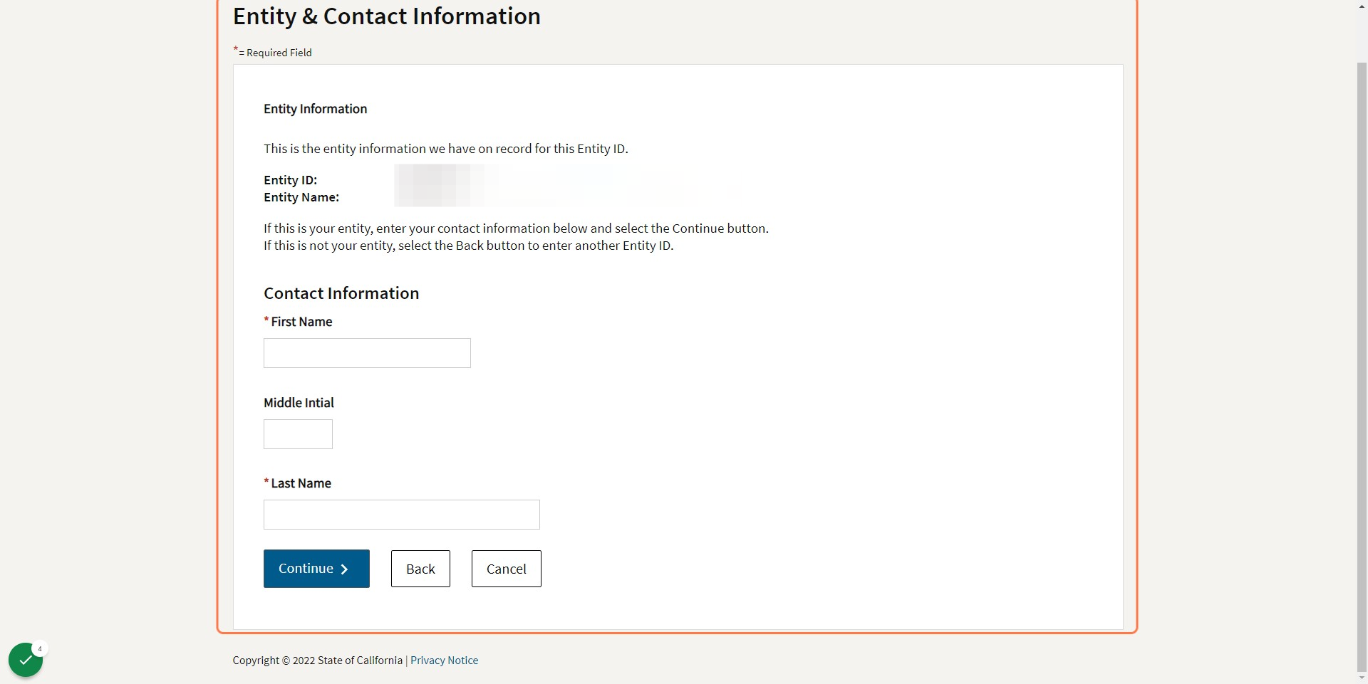 Enter Contact Information