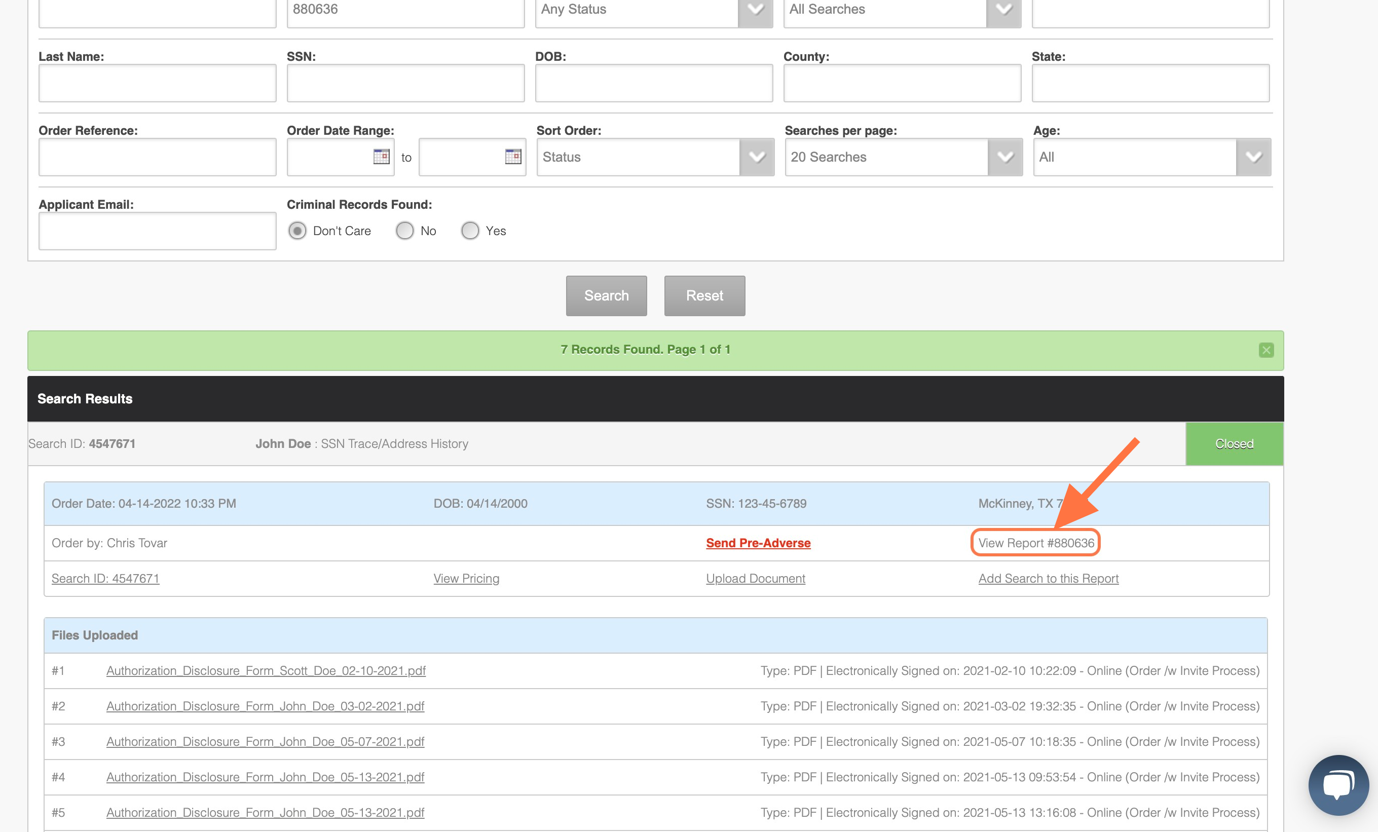 Click on 'VIEW REPORT' to view the partial or completed report.