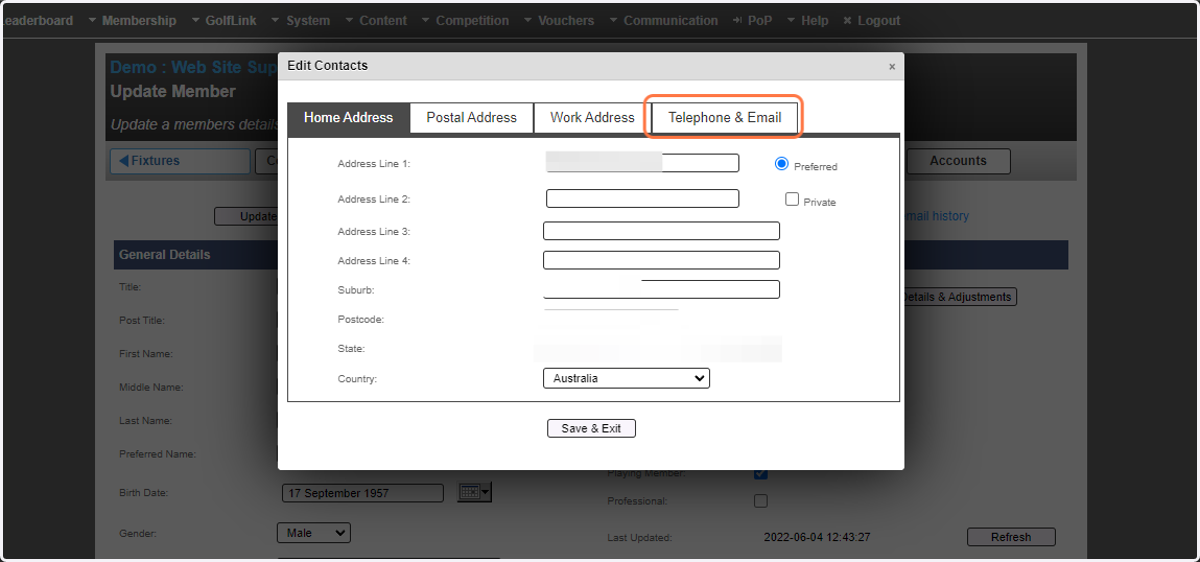 Click on Telephone & Email