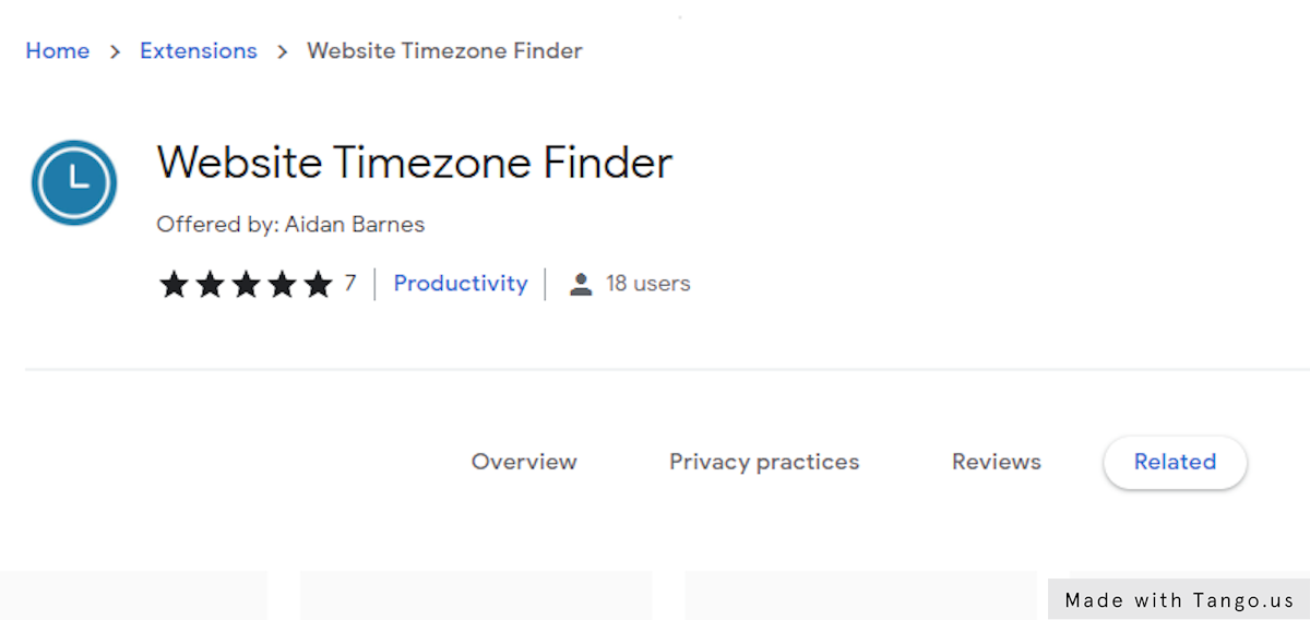 Search for website timezone finder in chrome store