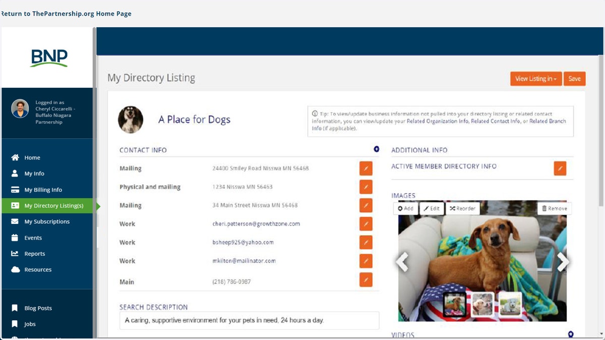 You'll be taken to the "My Directory Listing(s)"