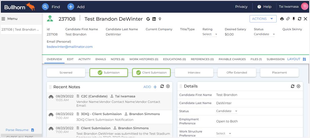 Navigate to the Candidate's Profile