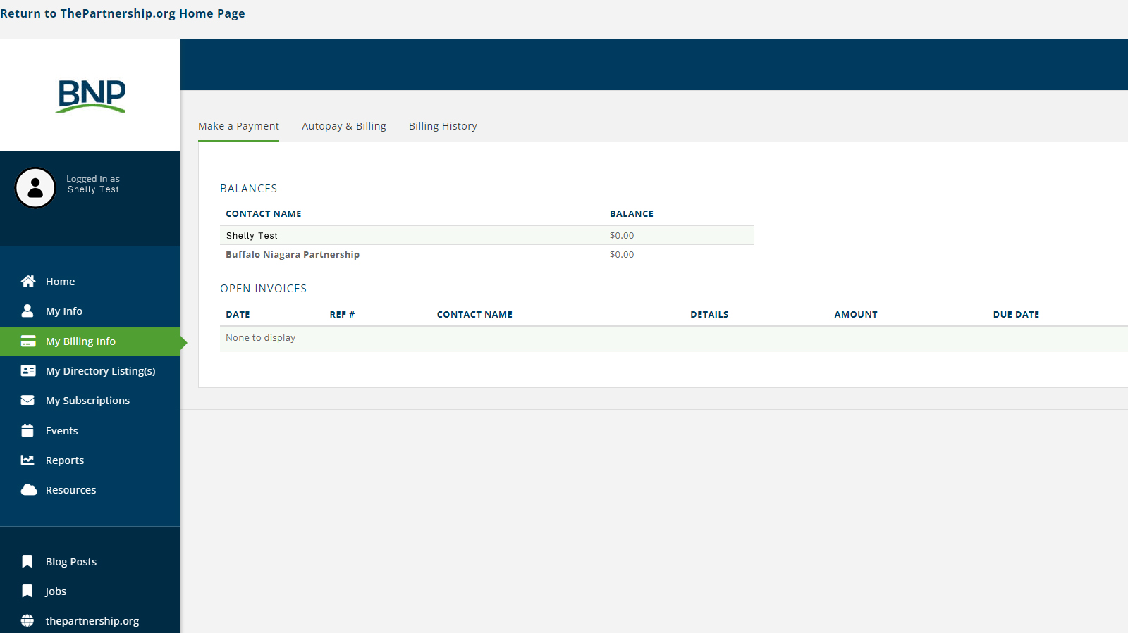 Here you can make a payment, access invoices and search billing history.