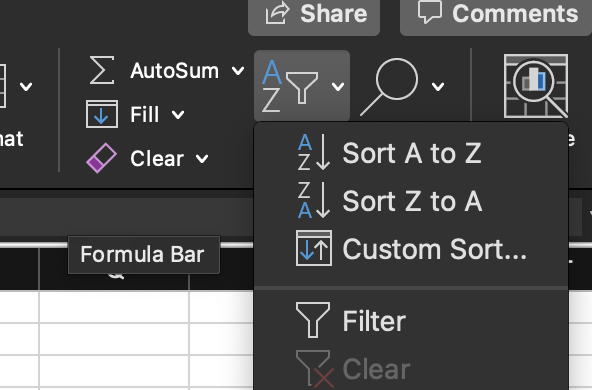 Add a filter to the first column