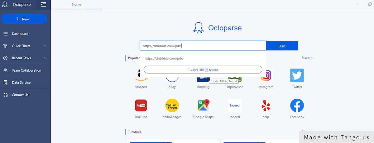 Download and Install Octoparse and in the dashboard, enter the url of the page you want to scrap.