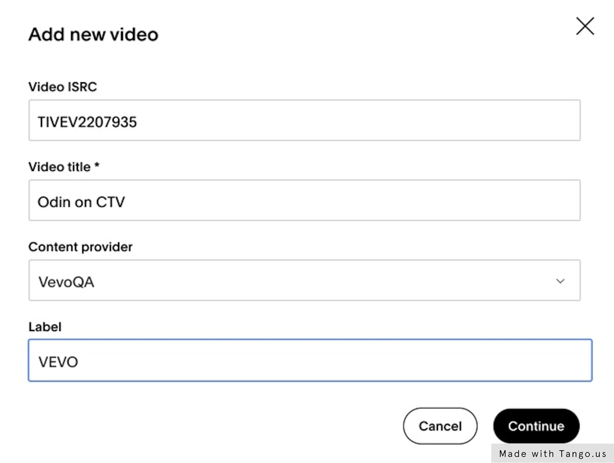 Add in Video information as for a normal upload