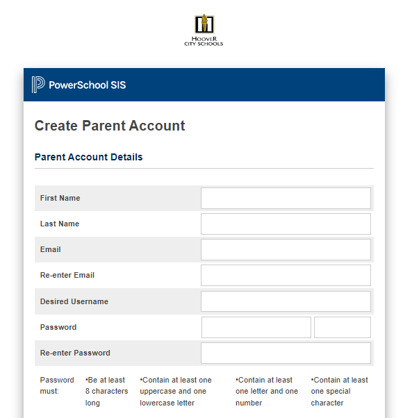 Enter in the PARENT Account Details