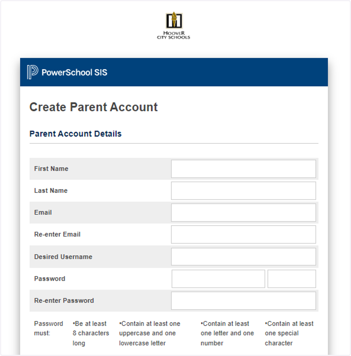 Enter in the PARENT Account Details