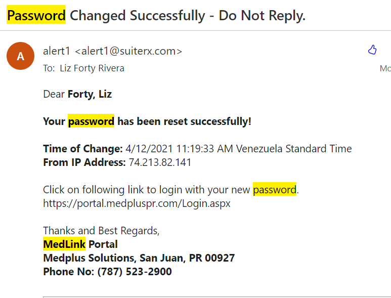 Confirmación de nuevo password