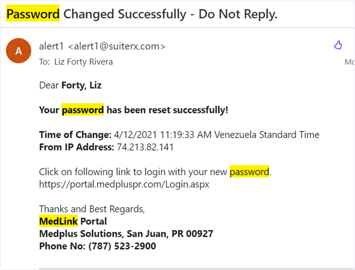 Confirmación de nuevo password