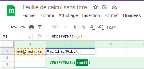 Go back to your spreadsheet. You can now use the VERIFYEMAIL formula as any other Gsheets formula