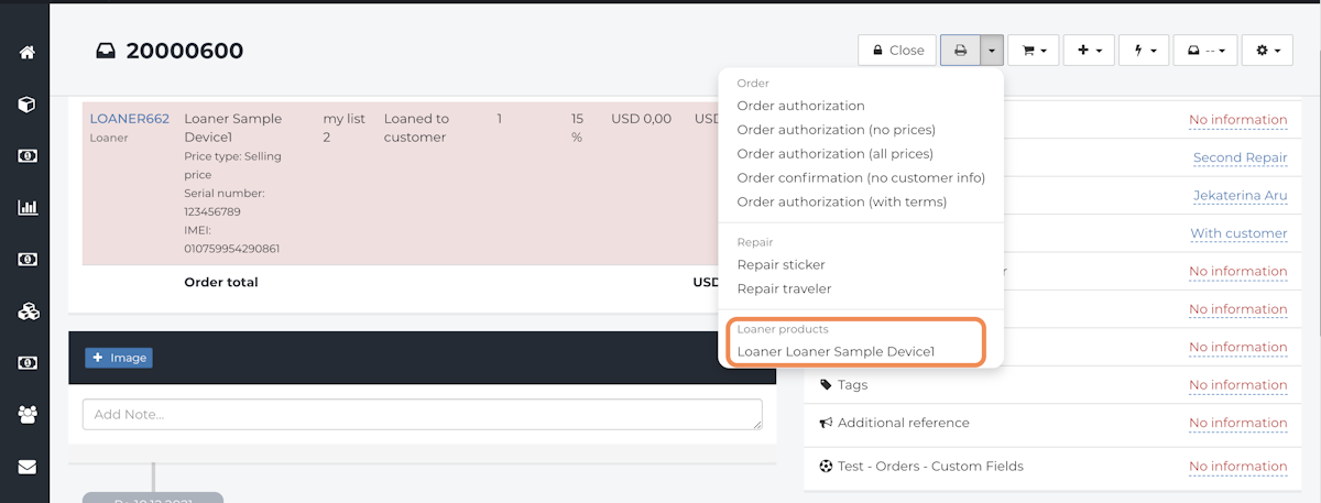 La impresión del dispositivo de préstamo estará disponible para que el cliente la firme.