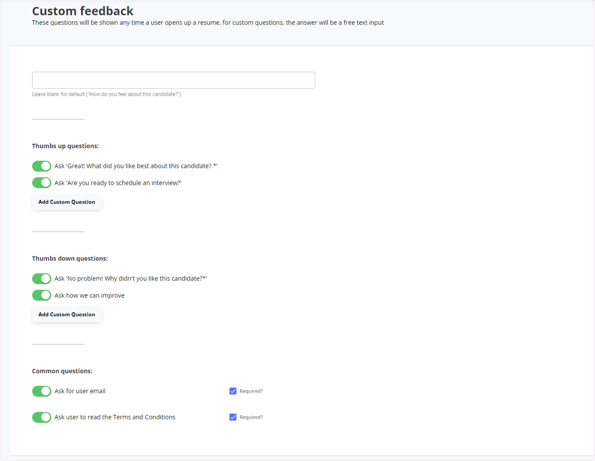 Add/Edit Feedback Questions