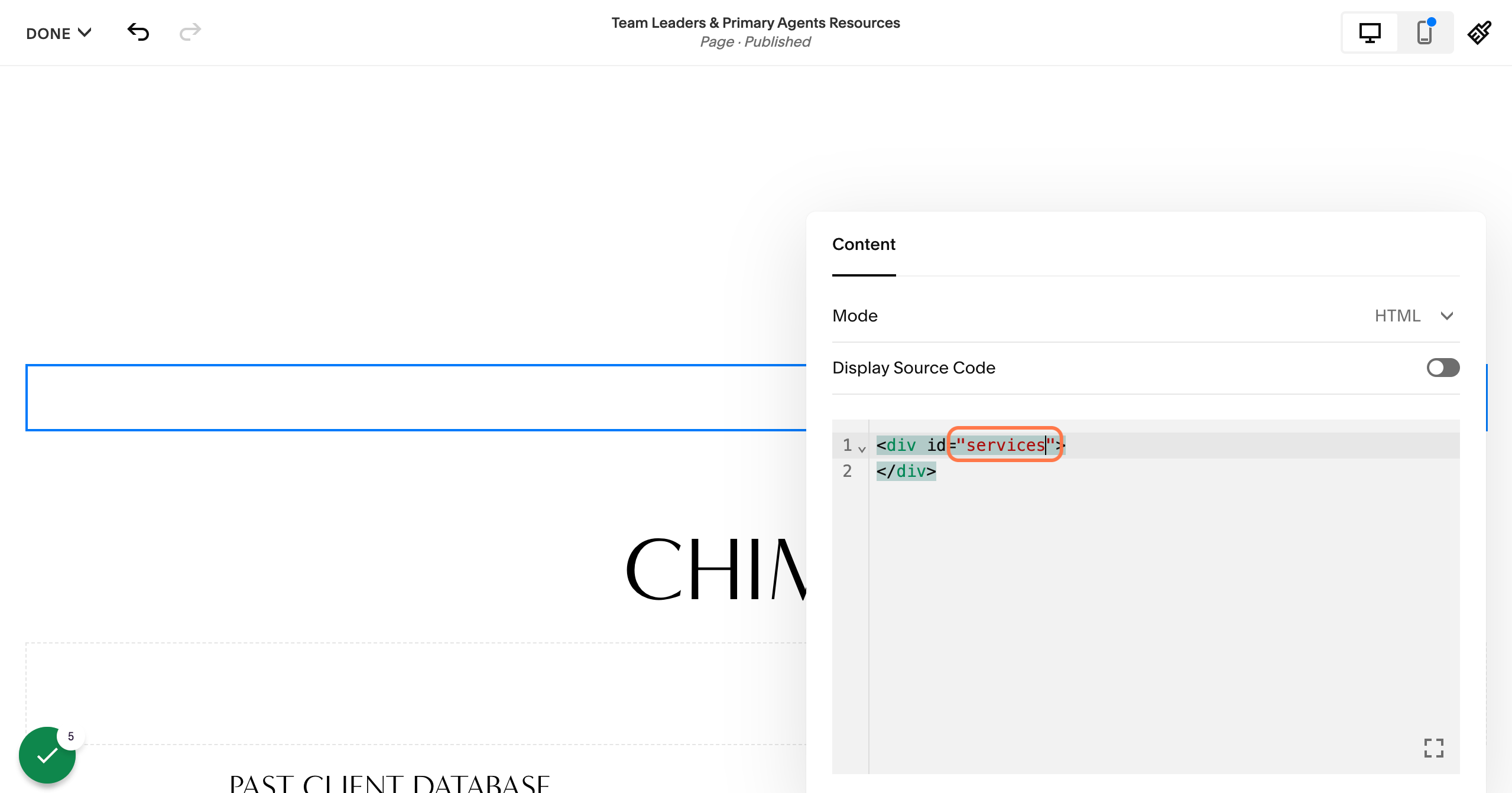 Click on "services" and replace it with the name of the section