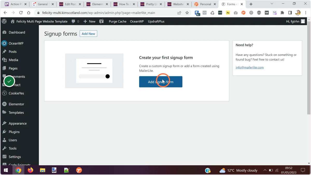 The user clicking the add sign up form button.