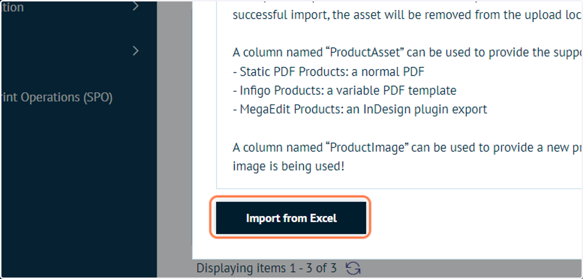 Click on Import from Excel