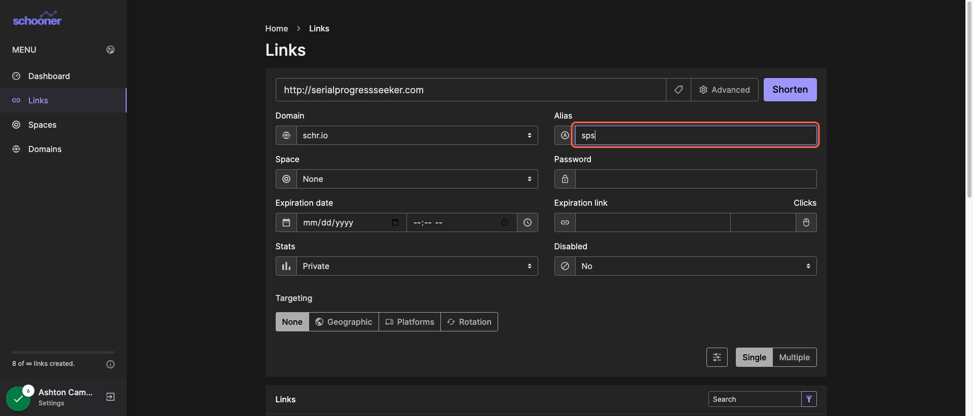 Enter in URL End Tag in Alias