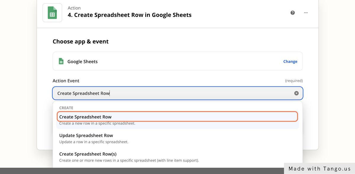 I want to create a new spreadsheet row