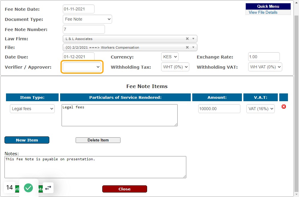 Select the Approver