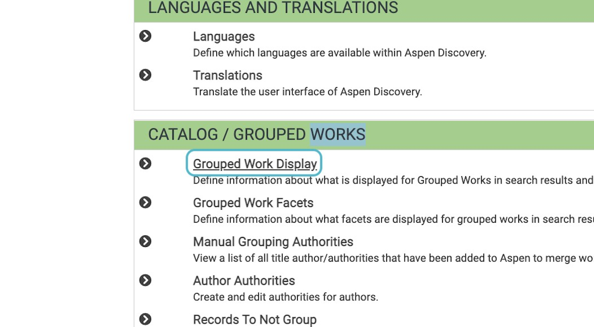 Click on Aspen Administration > Catalog/Grouped Works > Grouped Work Display