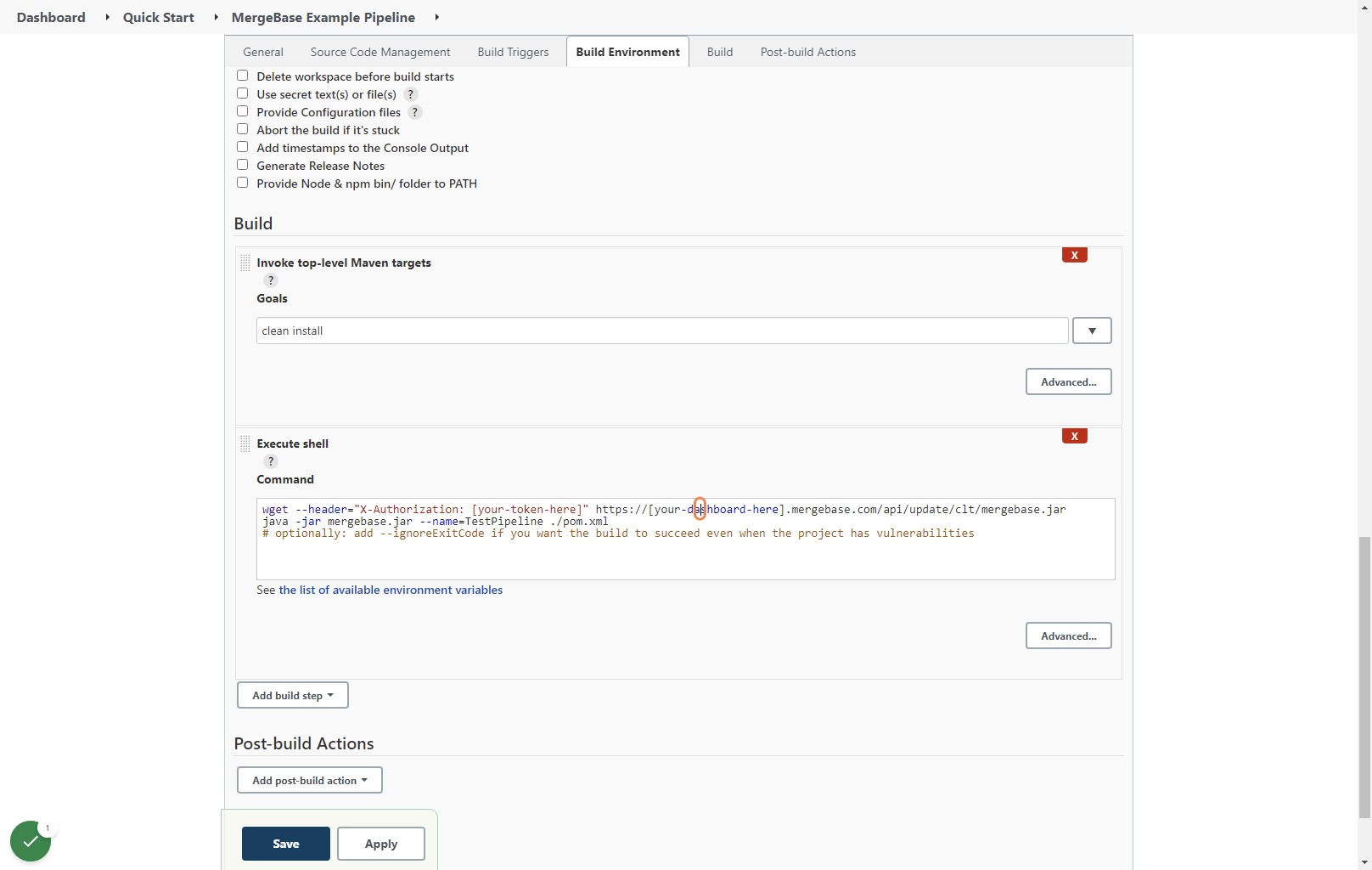 Add the token to the MergeBase CLT step