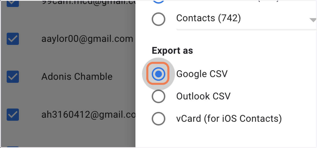 Click on Google CSV