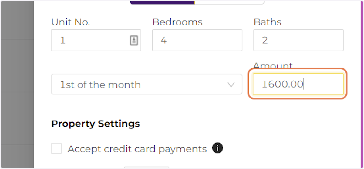 Enter the Rent Due Date and Amount.