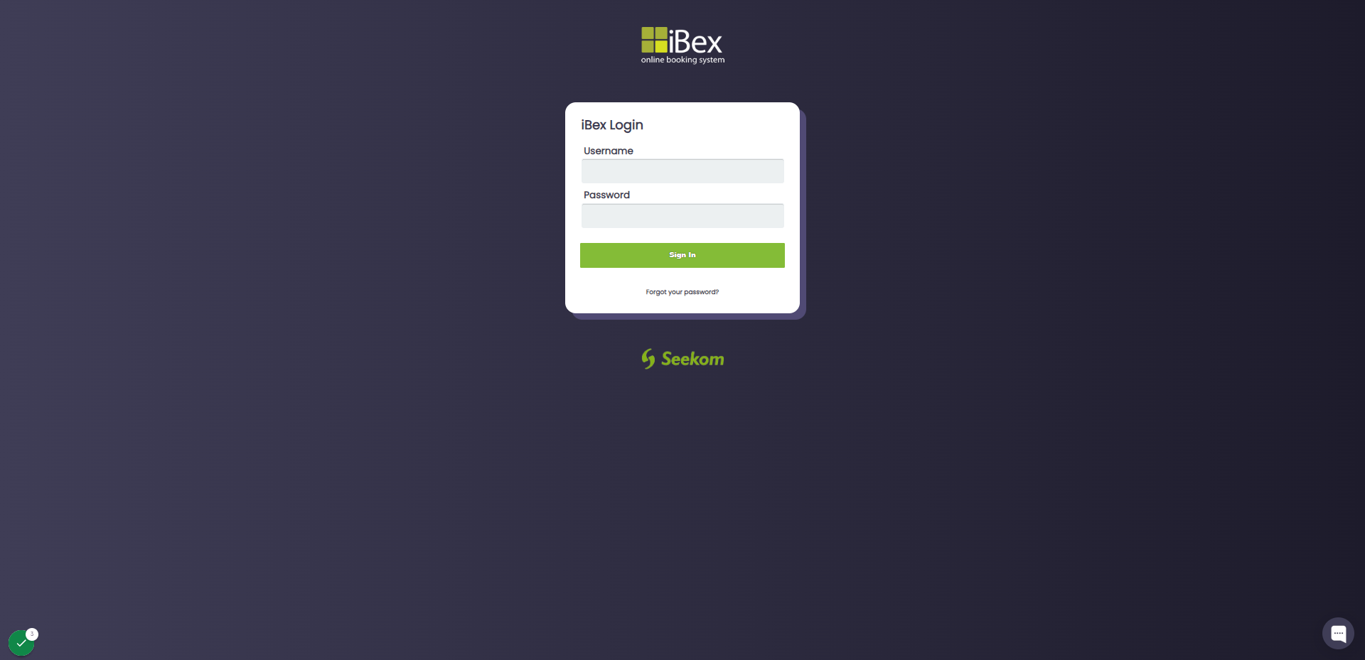 You will be redirected to the Seekom / iBex Login page. Enter your Username and Password and click on Sign In.